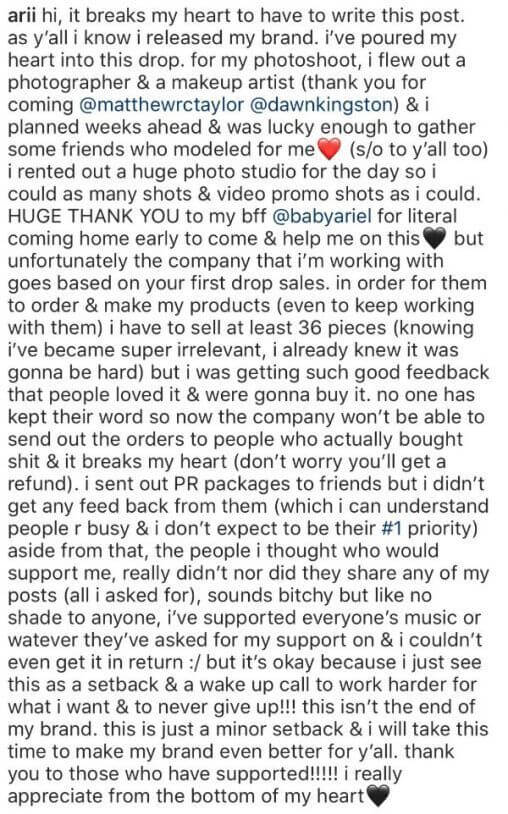 Teen influencer Arianna Renee has a following of 2.7 million on Instagram but couldn't sell 36 shirts.